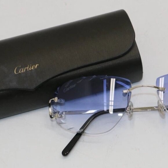 Cartier Glasses Diamond-Cut CT00920 002 Silver Frames / Sky Blue Glass Men’s - Picture 7 of 11
